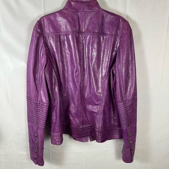 Royal Underground Leather Jacket Zip Sheer Black Ruffles Ornate Buttons Purple L - Picture 2 of 13